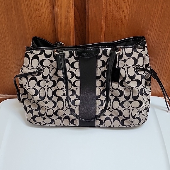 Coach Black and Tan Signature Satchel - Picture 1 of 16